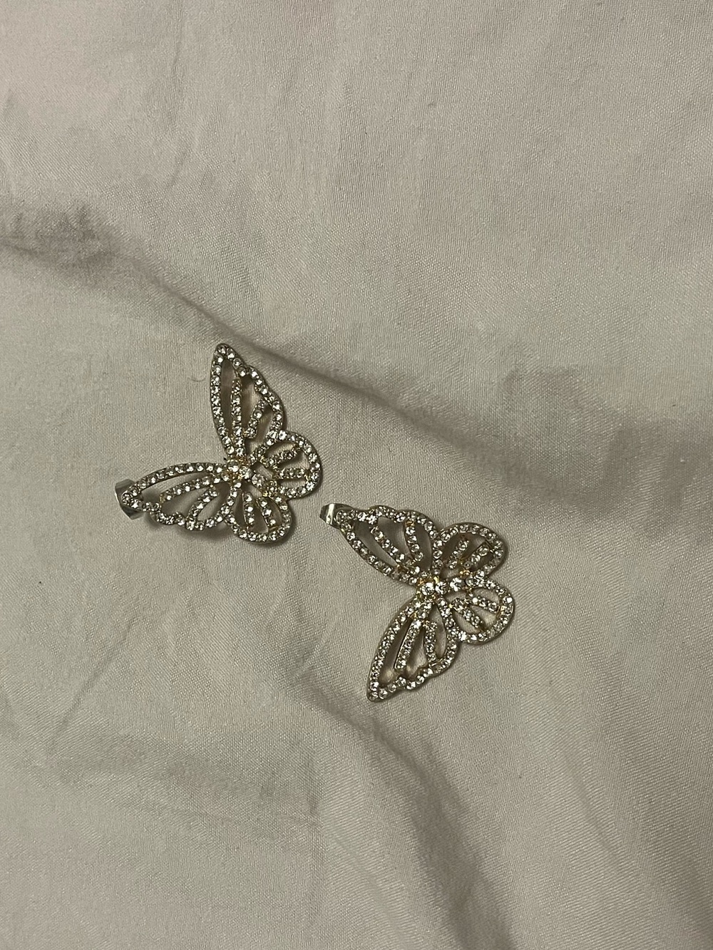 Rhinestone Butterfly Stud Earrings - Silver Tone